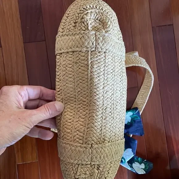 Draper James Straw Tote Bag Blue Silk Scarf Preppy Summer Coastal Nautical Vaca - Picture 6 of 7